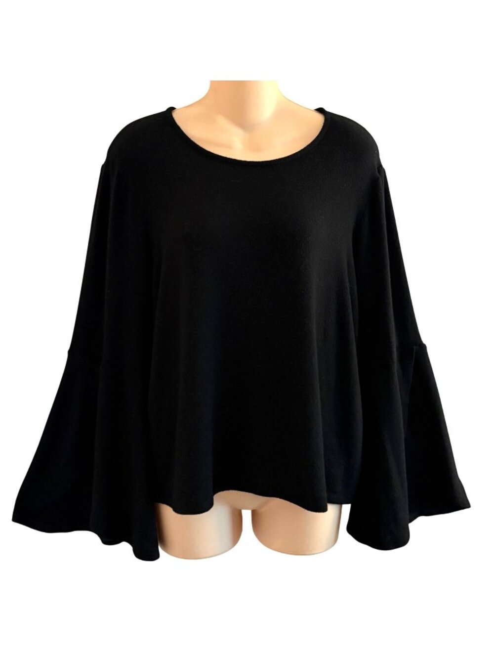Lord & Taylor Black Bell Sleeve Top Large Whimsigoth Back Zip Flowy Viscose - Picture 1 of 9